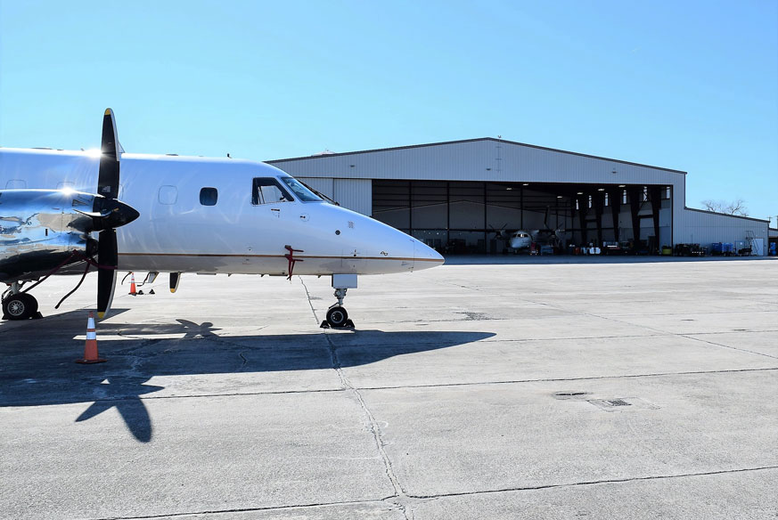 Berry Aviation maintenance hangar viewed from the San Marcos Regional Airport ramp.