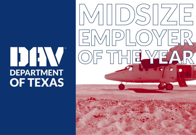 DAV Award announcement with TX flag and aircraft