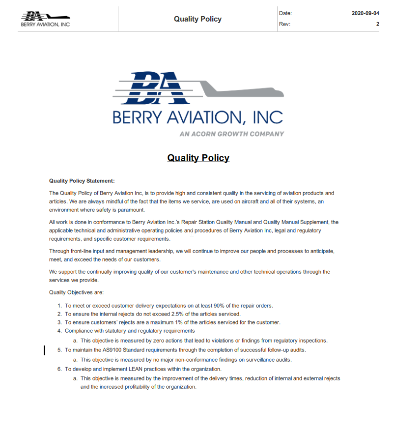 BAI Quality Policy